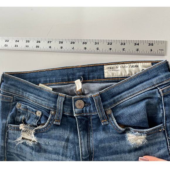 Rag & Bone Jeans Women 24 Blue Rip Dest Chester Skinny Denim Distressed Cotton - Picture 7 of 12